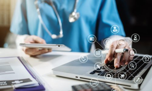 Medicine doctor hand working with modern digital tablet computer